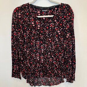 Express Floral Lightweight Breezy Blouse Size Large With Slits in Sleeve Cuffs